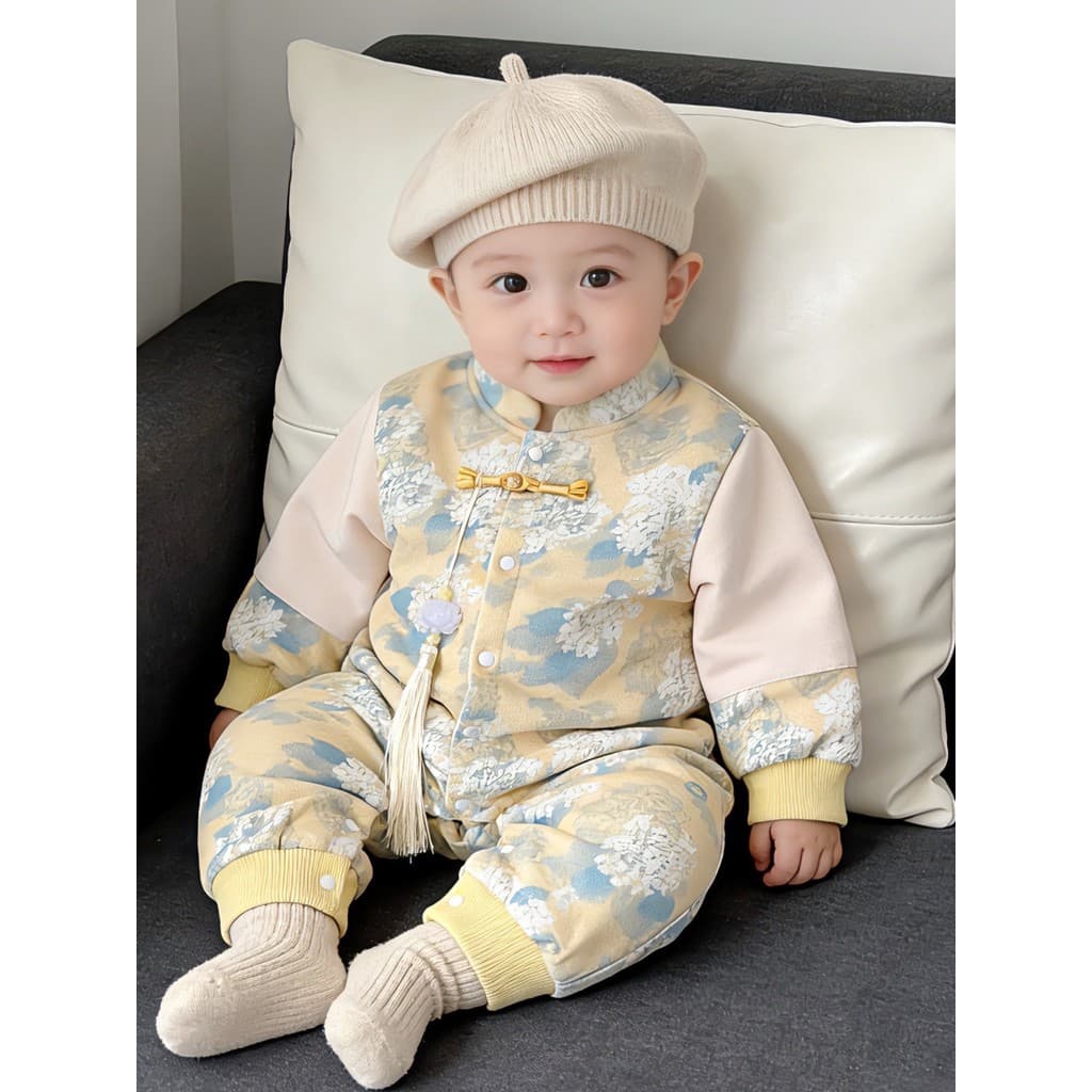 2026 primavera novo estilo chinês infantil início da primavera macacão pequeno mês idade masculino feminino roupas de be