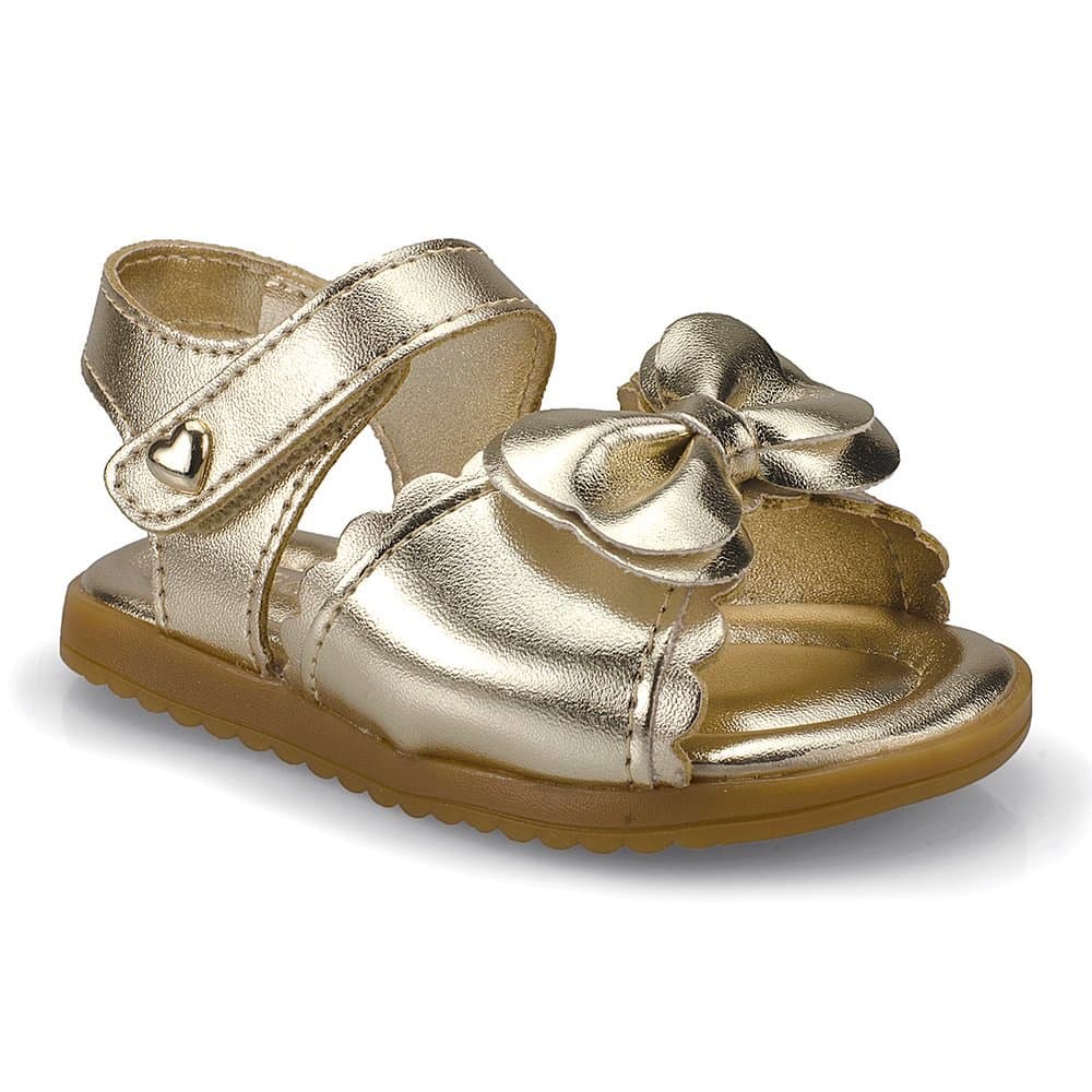 Sandália Infantil Baby Pequito Laço Encanto Feminino Dourado Metalizada Festa Presente 95316