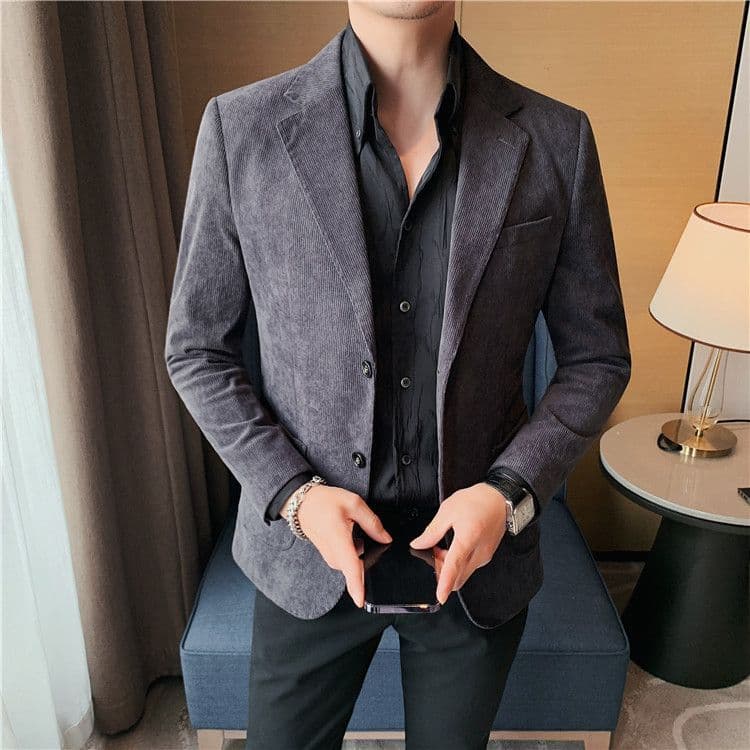 Blazer de veludo masculino outono 2025 novo estilo versão coreana fino ajuste na moda Casual negócios Anti-rugas terno t