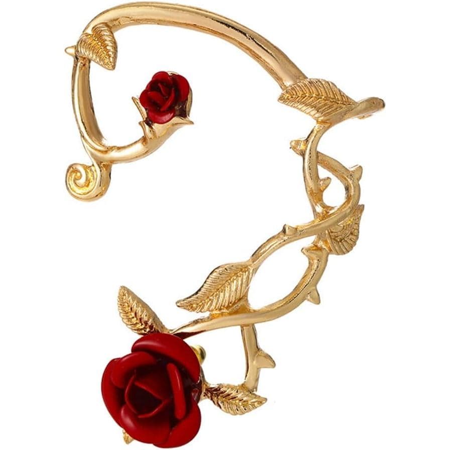 1 peça de brinco de encaixe tipo ear cuff com design de flor de rosa e folha para mulheres, estilo elfo.