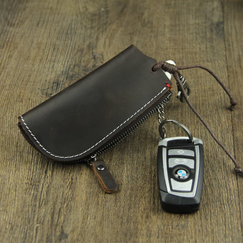 Crazy Horse Couro Chave Caso Zíper Cintura Masculina Pendurado Primeira Camada Bolsa de Moedas de Couro Carro Multifunci