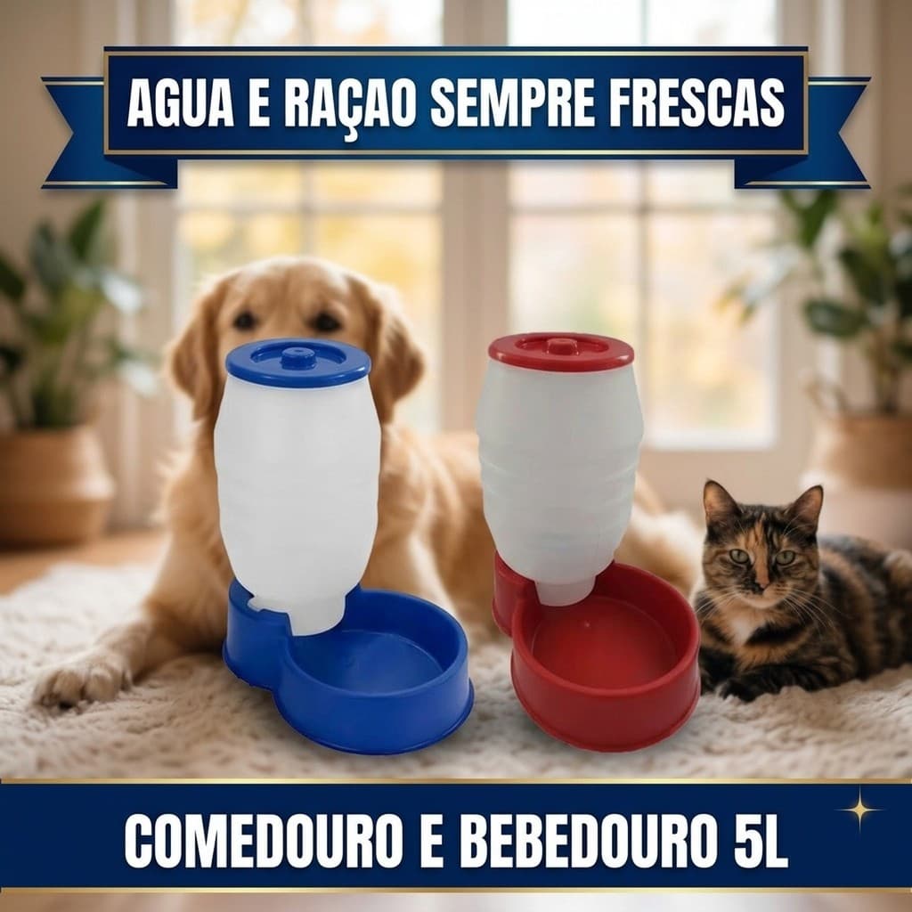 🐶Kit Comedouro + Bebedouro Automático 5L Cães Gatos Água Dispenser Pet Antiderrapante Ração Grande🐱