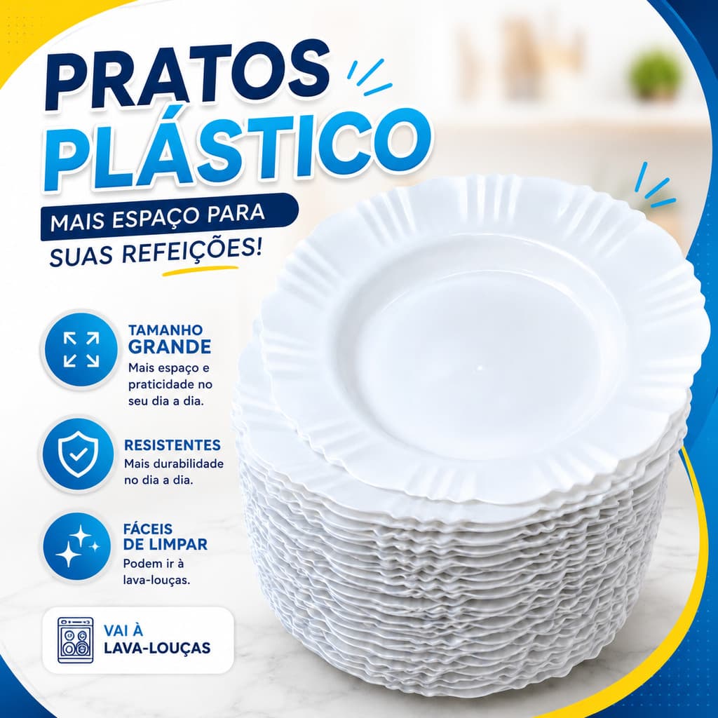 Kit Pratos de Plástico Reutilizáveis Resistentes – Jogo para Churrasco, Jantar e Festa