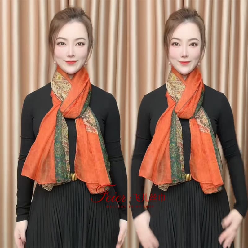 Novo produto excelente lenço de gaze macia lenço de seda longo exótico Paris laranja brilhante All-Match moda protetor s