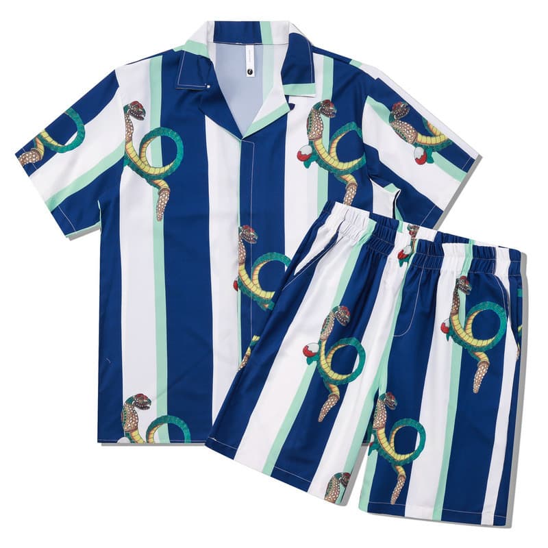 11 moda cavalheiro camisa masculina padrão Shorts Cardigan terno europeu americano impressão Digital estilo costa ociden