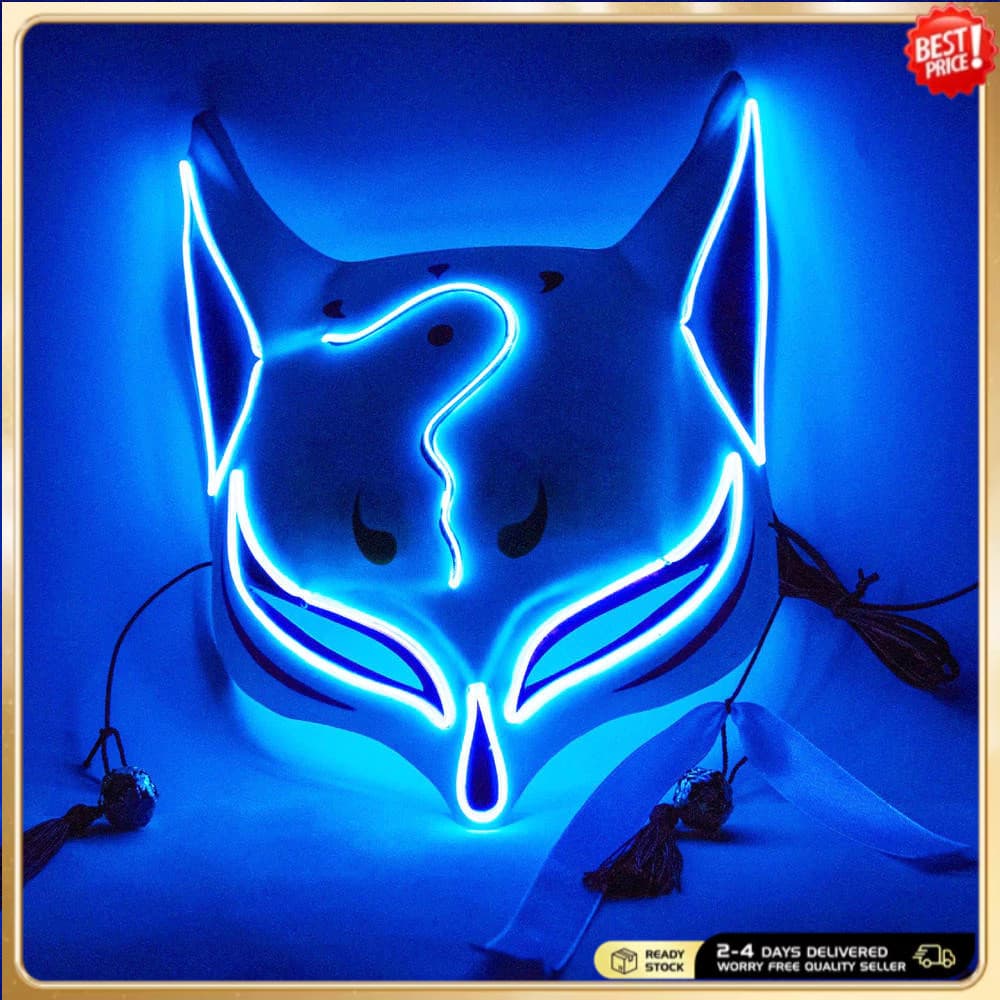 Máscara de Raposa Demon Slayer em 10 Cores, Máscaras Brilhantes de Cosplay de Anime Japonês para Festa de Halloween