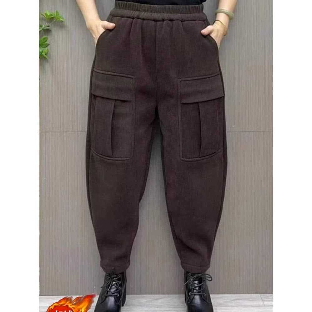 Outono inverno calças femininas mais veludo espessamento moda esportes Casual cintura alta solta All-Match mais magro ol