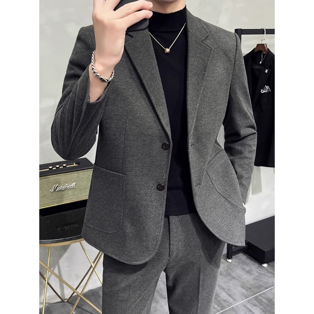 Terno de lã masculino terno outono inverno nova versão coreana magro-ajuste rufião bonito terno Casual grosso jaqueta de