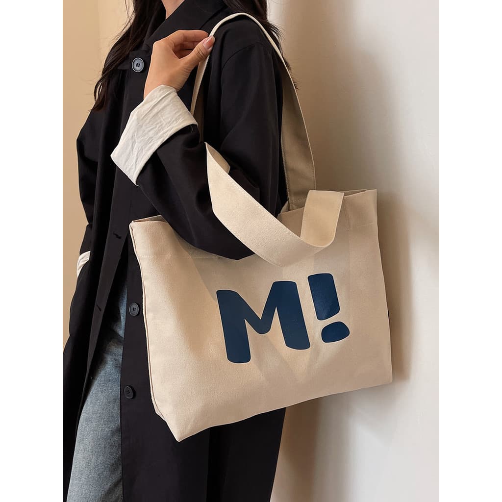 Bolsa de lona de grande capacidade feminina 2026 novo estilo japonês Casual carta bolsa All-Match um ombro