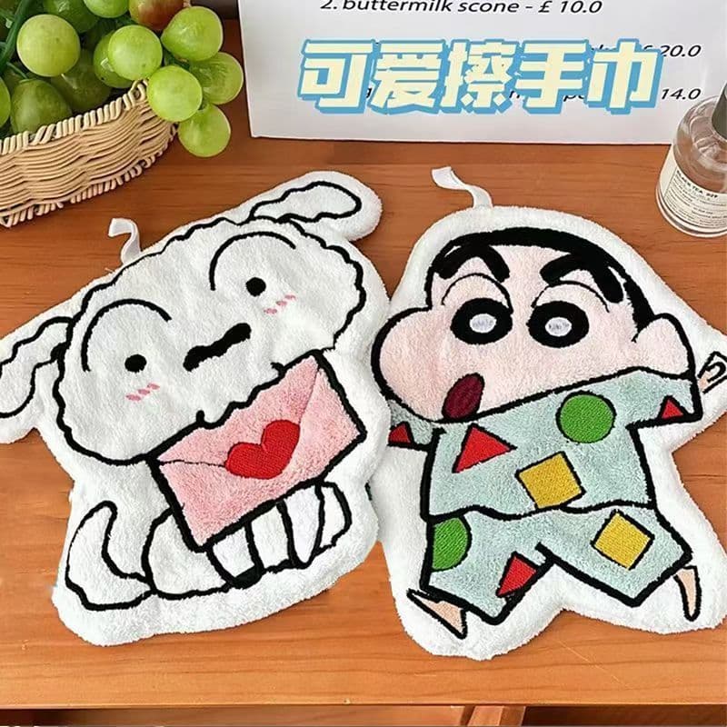 Crayon Shin-Chan toalha de mão cozinha banheiro toalha doméstica bonito duplo engrossado pendurado pano