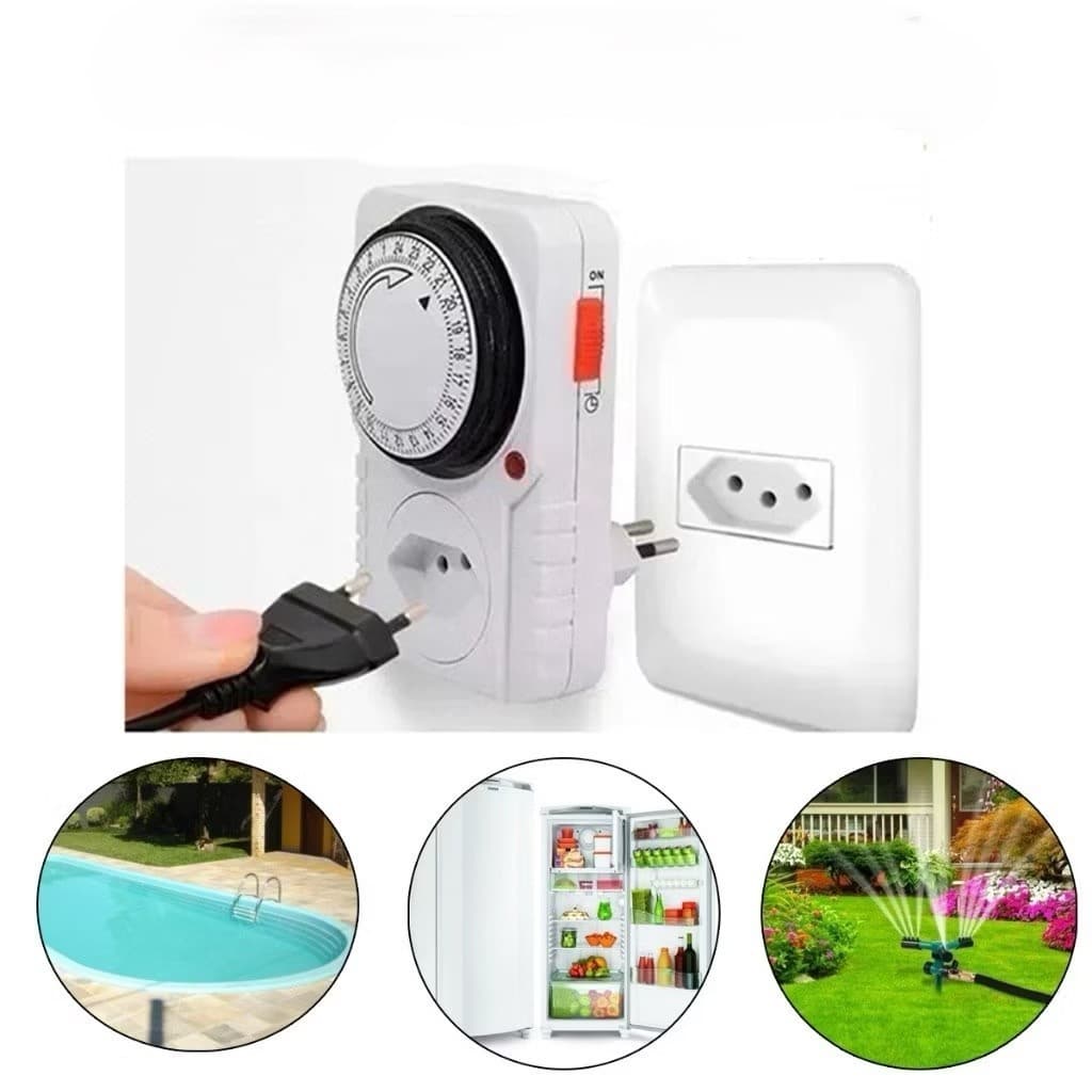 Temporizador Timer Analógico Energia com Plug Liga E Desliga Bivolt