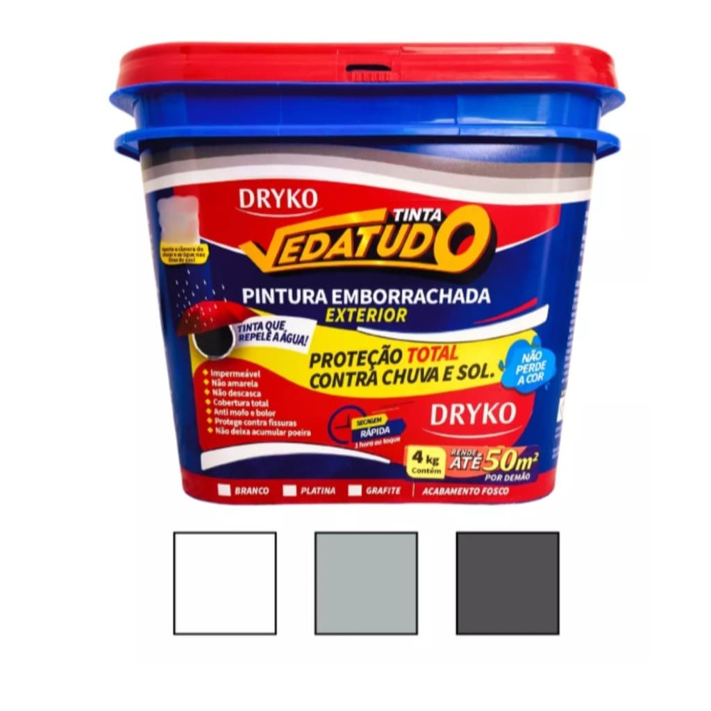 Tinta Emborrachada Impermeabilizante 4kg Repele Água Borracha Liquida Branca - Dryko