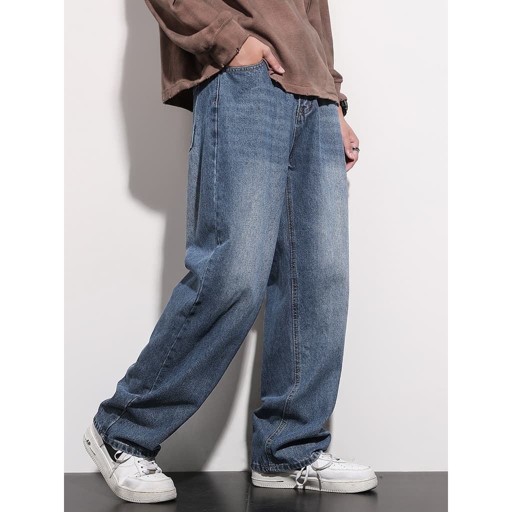 Calças de brim retas masculinas 2026 primavera solta calças casuais americano Retro High Street calças de perna larga ca