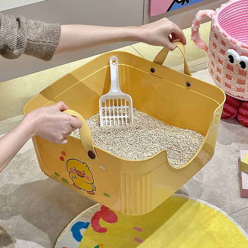 Caixa De Areia Para Gatos Portátil Com Alça , Anti-Respingos , Vaso Sanitário Pequenos , Design Fofo De Desenho Animado