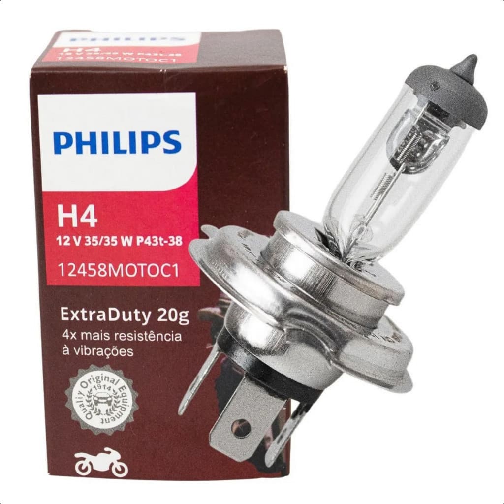 Lampada Philips H4 Extra Duty 12v 35/35w Moto Reforçada - Original 4X vezes mais resistente LOJAAGORA