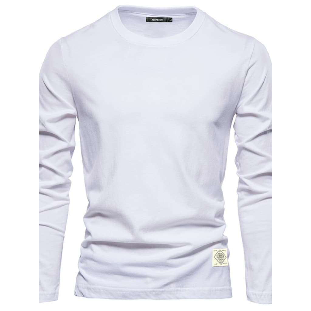 Novo estilo penteado puro algodão masculino de manga comprida camiseta de fundo em torno do pescoço All-Match simples to
