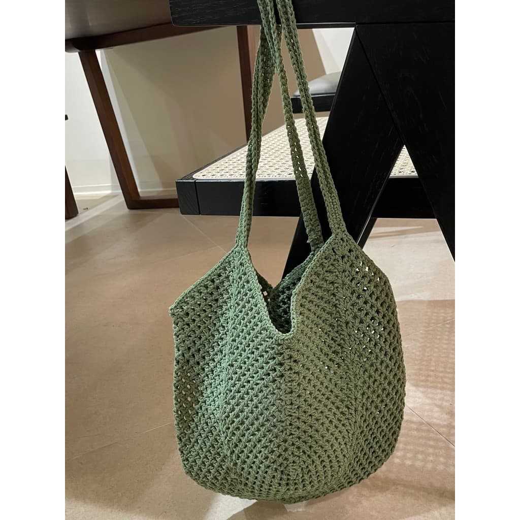 Francês chique High-End fio de algodão tecido saco novo estilo saco de palha estilo preguiçoso de um ombro férias praia