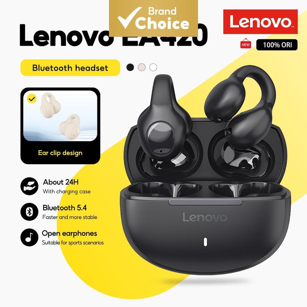 Fones De Ouvido Lenovo EA420 TWS Em Forma De U Tipo De Clipe Bluetooth 5.4 Controle De Toque Bateria De Longa Duração Co