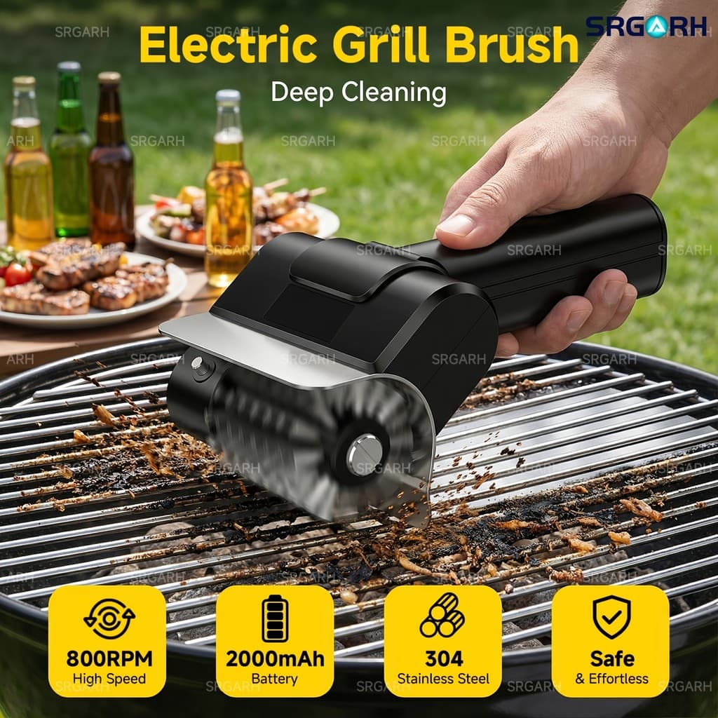 Escova elétrica sem fio para grelha, limpador de grelha giratória de 800 RPM, bateria recarregável de 2000mAh, ferrament