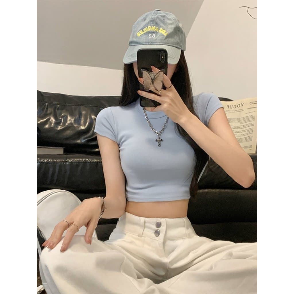 Menina quente puro desejo estilo Casual interior de manga curta camiseta feminina verão pequeno apertado mais magro olha