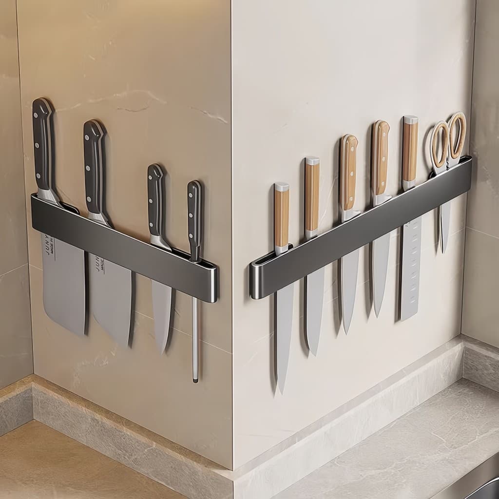 Prateleira para faca de cozinha, aço inoxidável, sem perfuração, suporte para faca de parede, rack de armazenamento, ins
