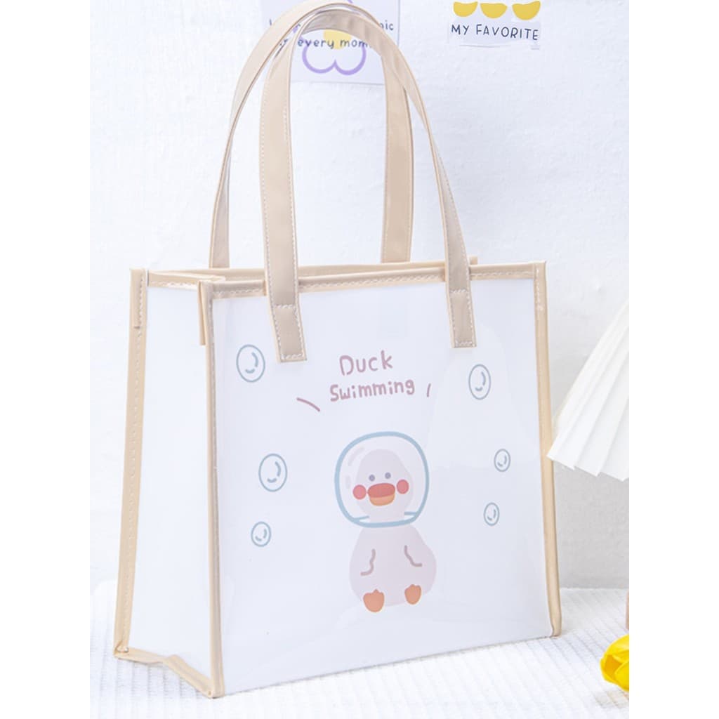 Shangying @ Space Duck Bolsa de gelatina transparente à prova d'água, um ombro, portátil, fofa, bolsa de armazenamento d