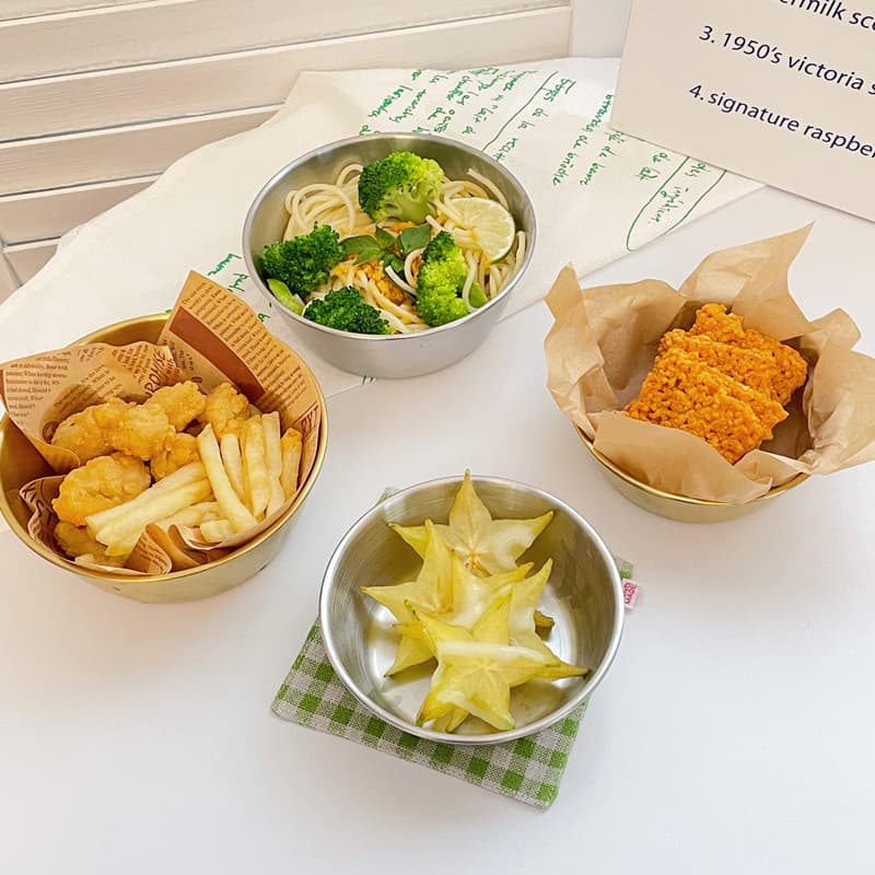 Tigela de lanche de aço inoxidável estilo ins coreano tigela de batatas fritas tigela de frango frito churrasco restaura