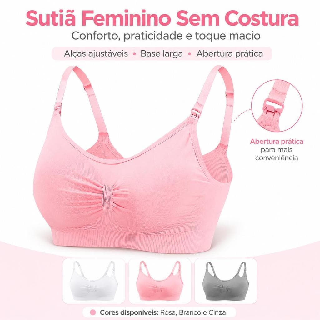 Sutiã Feminino Sem Costura com Alças Ajustáveis, Sem Aro, Base Larga e Abertura Prática – Confortável para o Dia a Dia