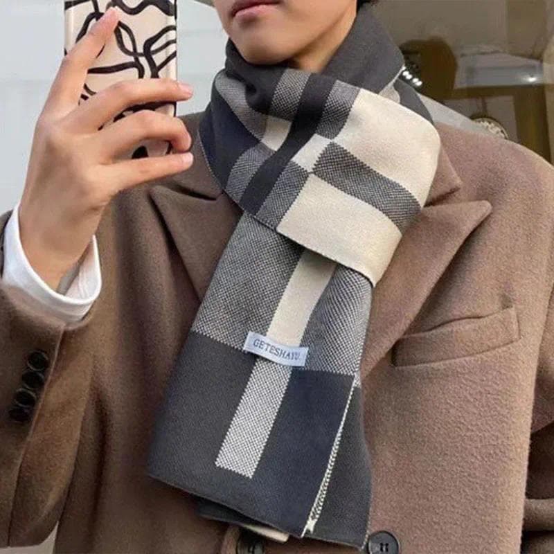 Inverno Masculino Cachecol Manter Quente Casual Marca De Moda Designers Malha Neckerchief Retalhos Lã Cashmere Xale Envo