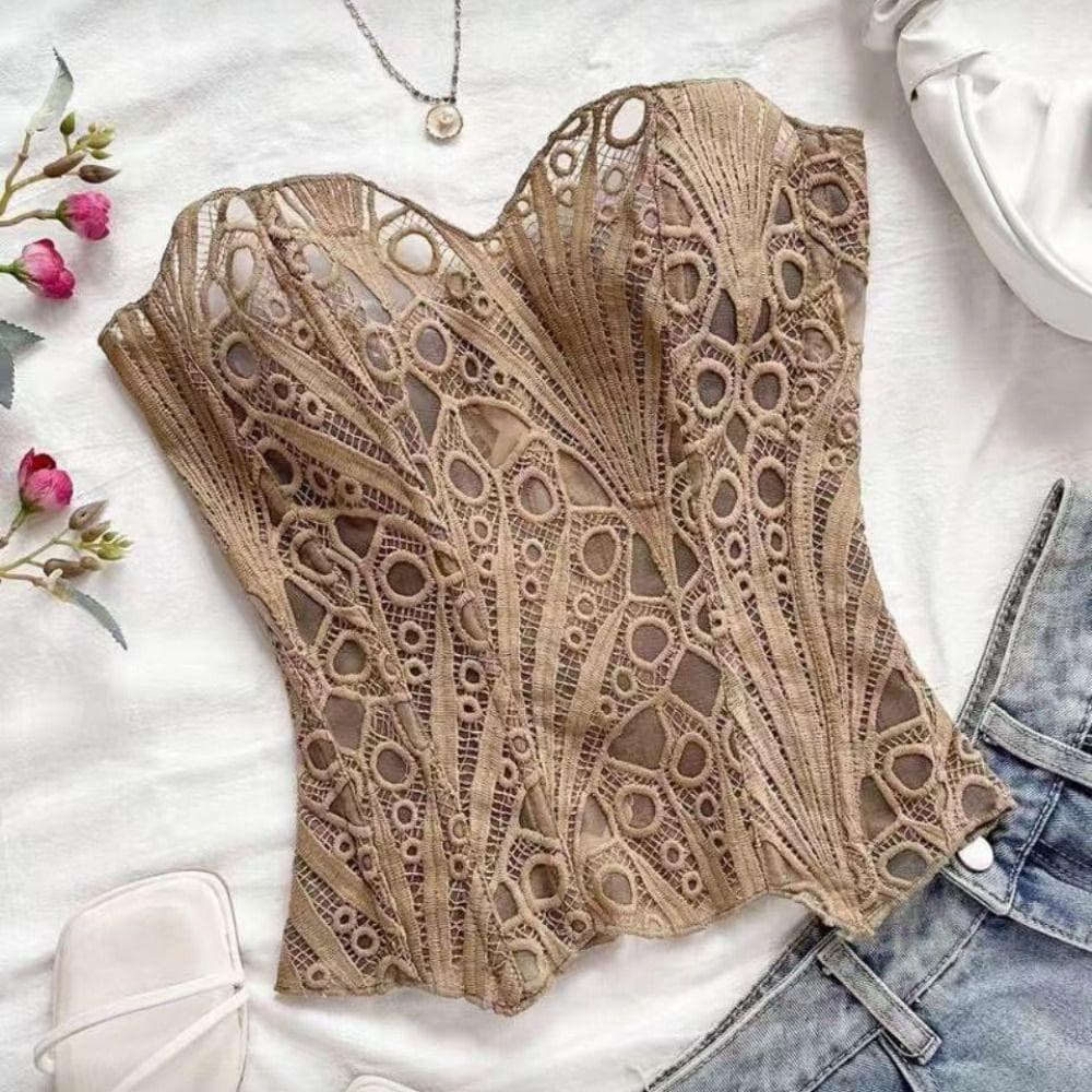 Modelador De Espinha De Peixe De Renda , Roupa Íntima Sem Mangas De Flor Oca Para Mulheres , Espartilho Slim Fit