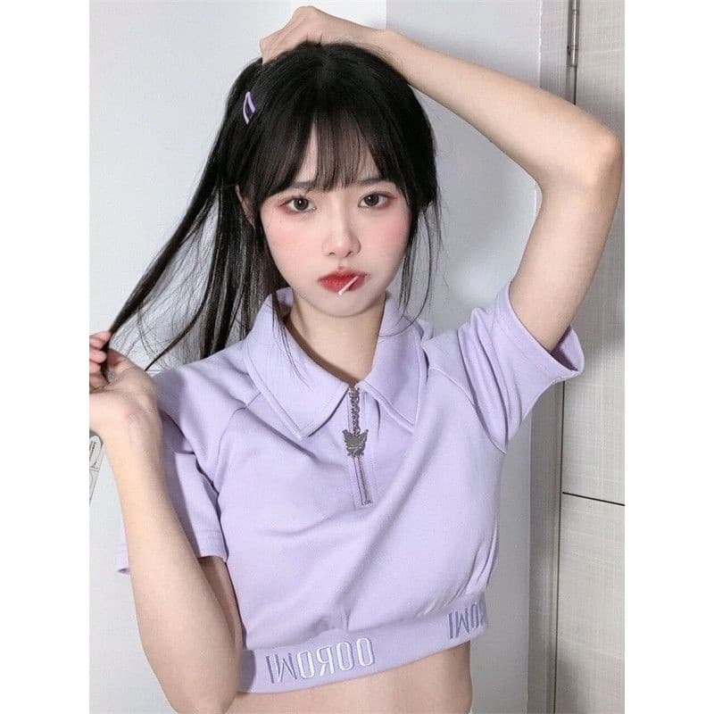 Verão de manga curta camiseta feminina estilo Harajuku Design nicho Hong Kong sabor doce quente menina umbigo estilo cur