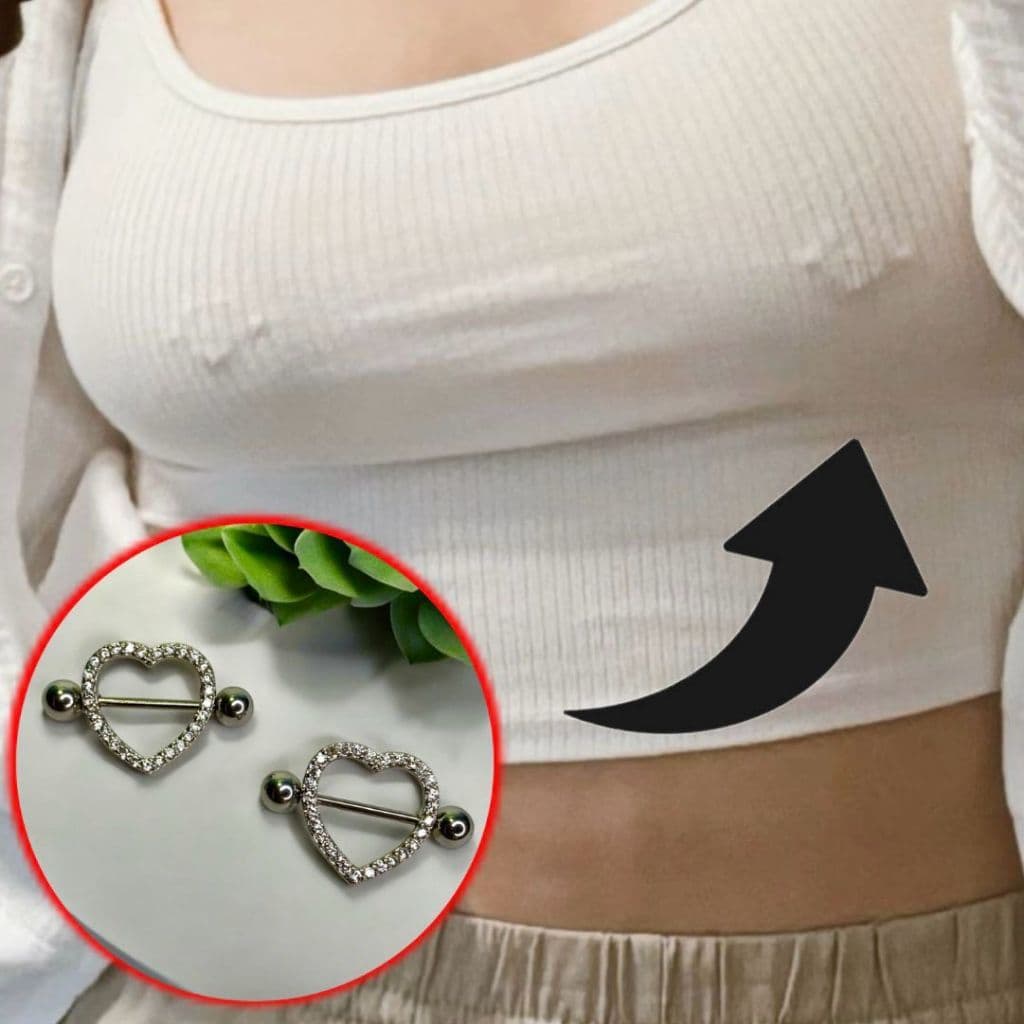 Kit 2 Piercing Mamilo Coração Cravejado Zircônia Cristal Prata ou Unidades Body Piercing Feminino Sensual