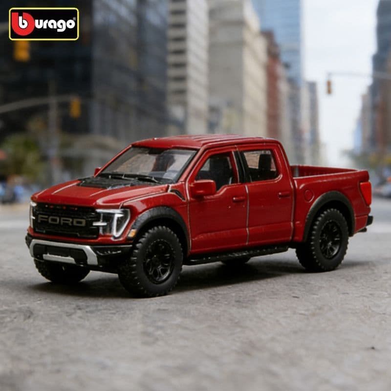 Bburago Ford 1:64 Raptor F150 Pickup Truck, Modelo de Carro em Liga Vermelha, Ornamento Colecionável