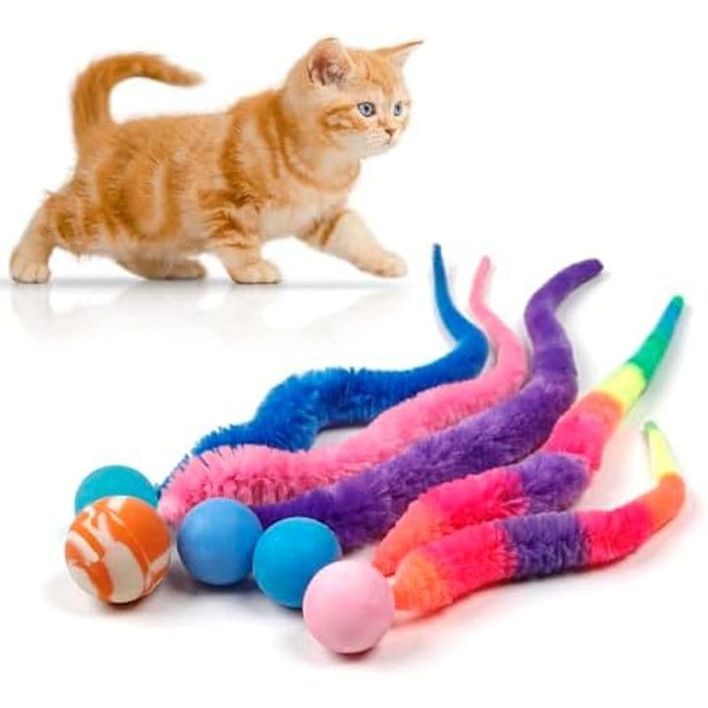 Bola Saltitante Com Brinquedos Para Gatos , 5 Pacotes De Minhoca Mágica Grande Brinquedo De Fluorescente Felpuda Colorid