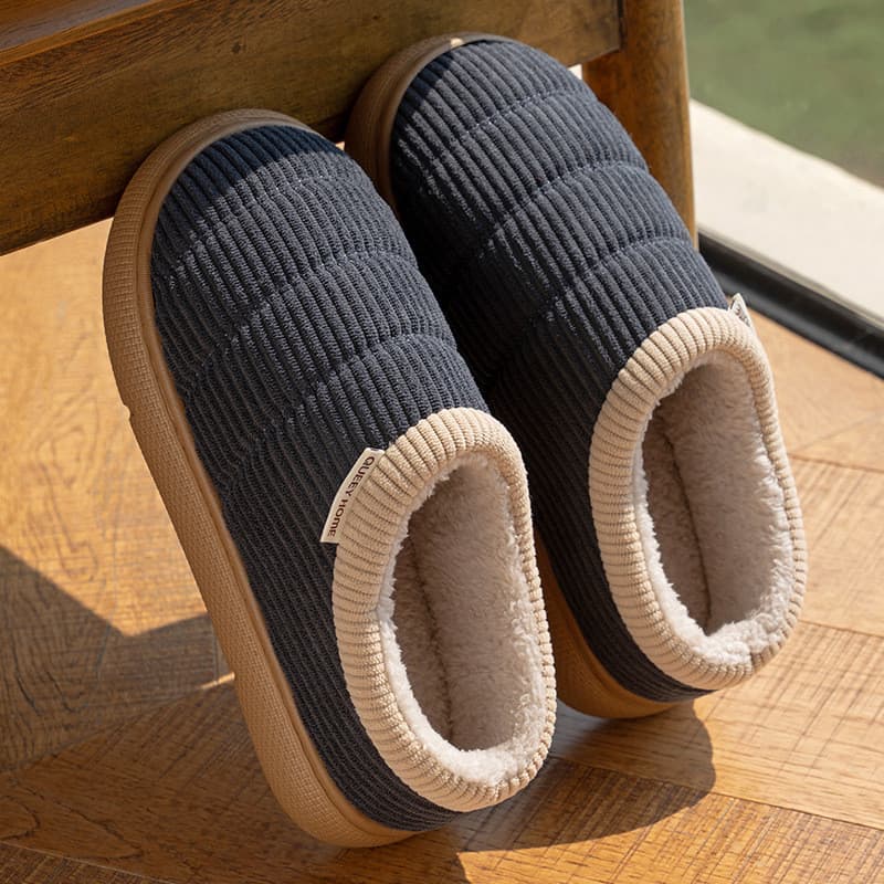 Chinelos de algodão de salto masculino inverno novo estilo interior casa de sola grossa velo-velo pele quente sapatos de