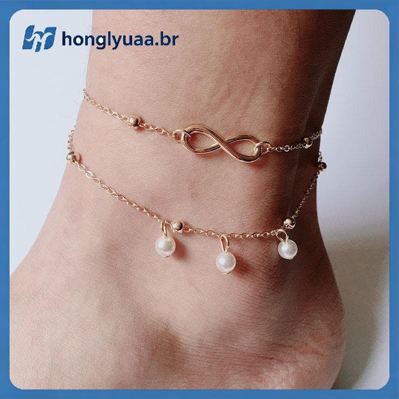 Tornozeleira Feminina Boêmia Com Coração Duplo Em Camadas Simples Amor Personalidade Pulseira De Tornozelo Ajustável Par