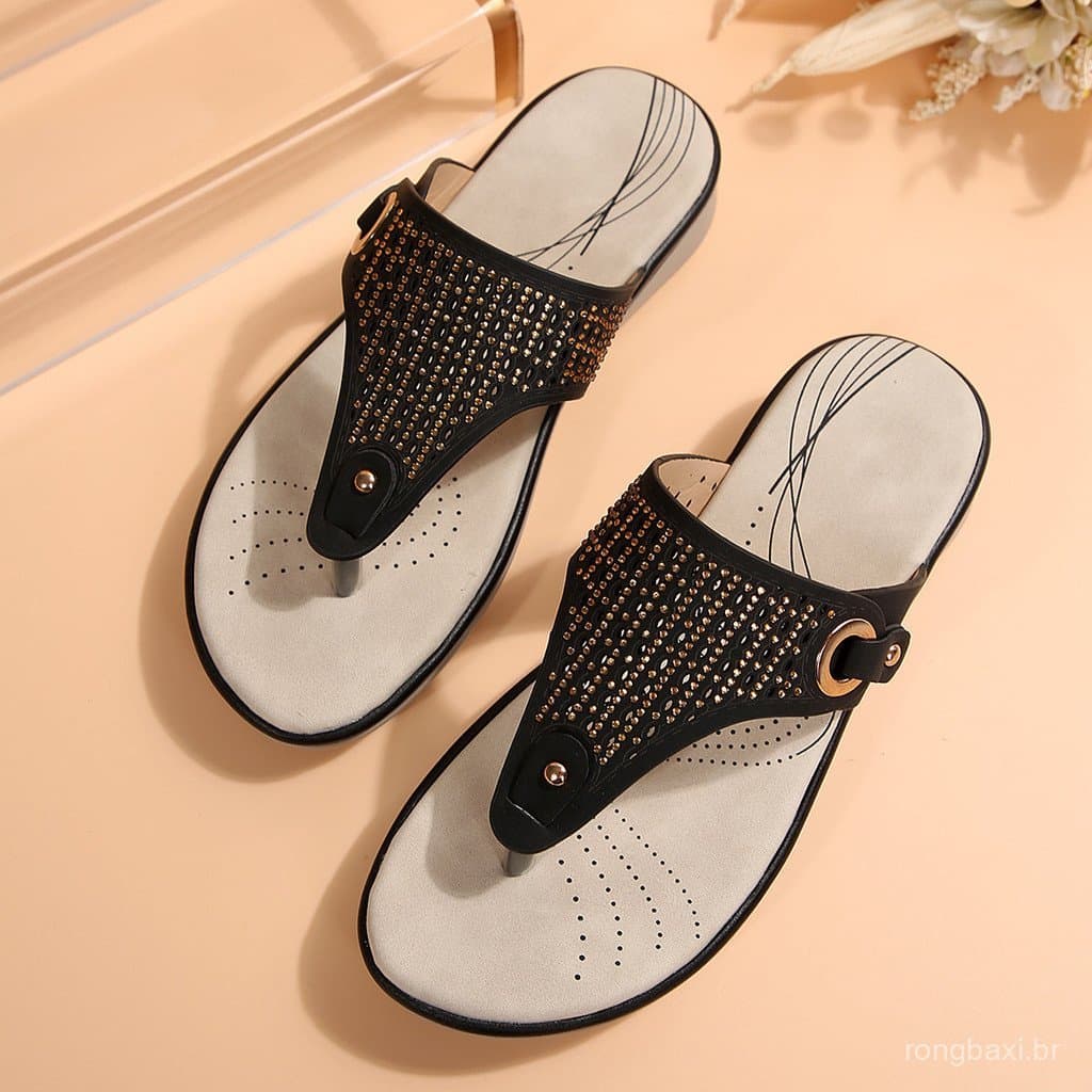 2025 verão novo estilo comércio exterior Flip-Flops sapatos femininos Cross-Border tamanho grande sola grossa brilhante