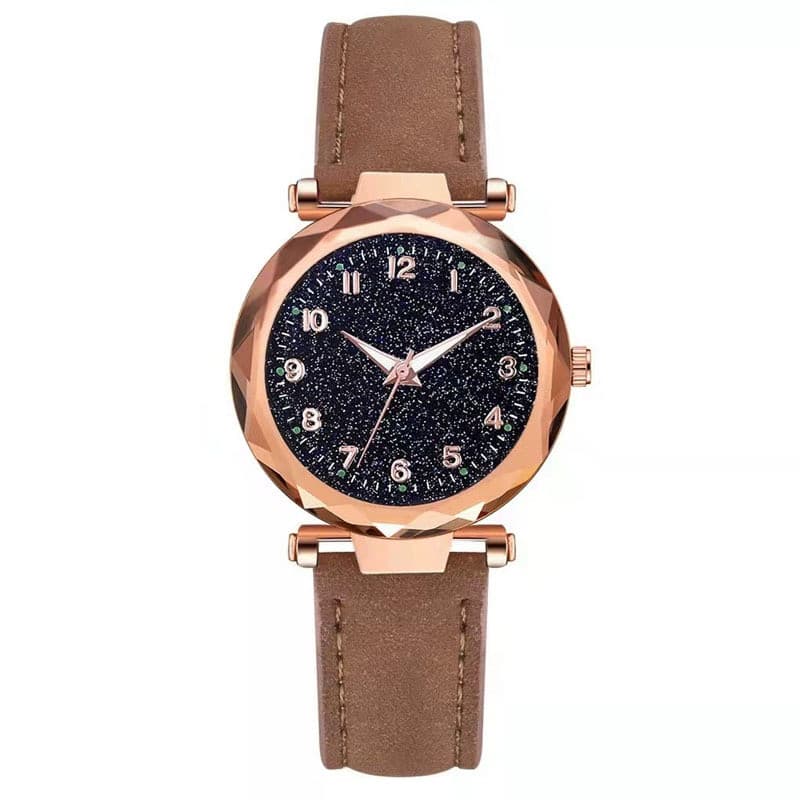 Relógio feminino casual com pulseira digital fosca, relógio feminino luminoso com design de céu estrelado, relógio de qu