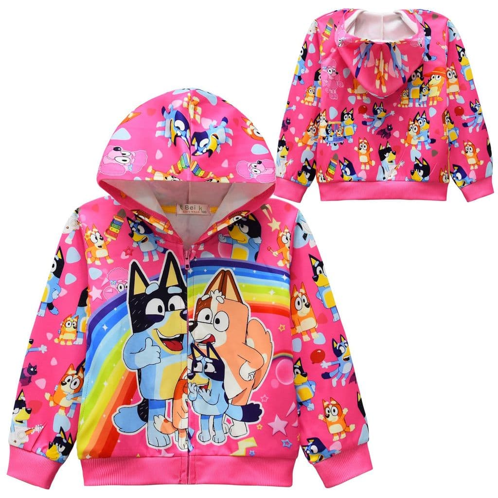 Azul impressão Digital médio grande moletom infantil roupas com zíper jaqueta com capuz 36160