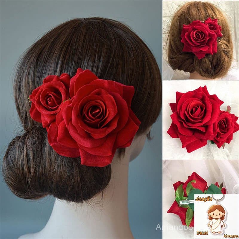 Clipes De Flor De Rosa Vermelha Vintage Cabelo Acessórios De Moda Para Meninas Doces