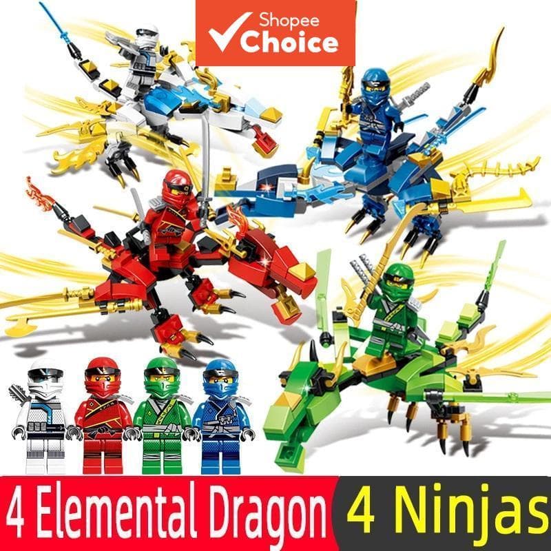 Quatro Dragão Pequena Partícula Blocos De Construção Educativos Brinquedos Conjunto Haste Para Crianças Presente Natal