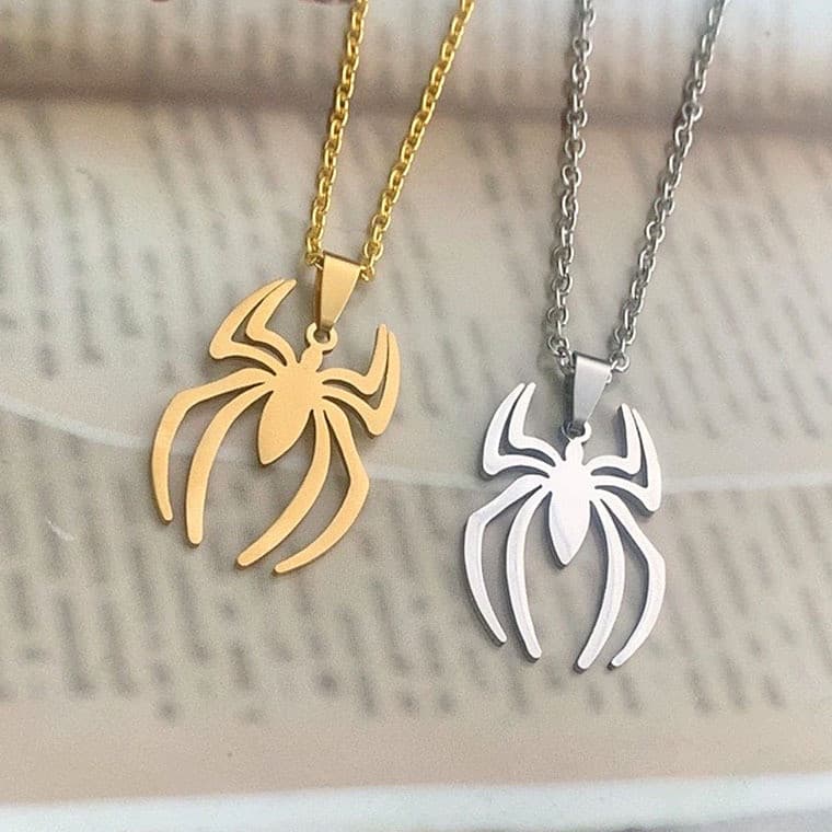 Colar de Aço Titânio com Logo de Aranha para Homens Estilosos, Colar de Aço Titânio que Não Desbota 4399 JIC4