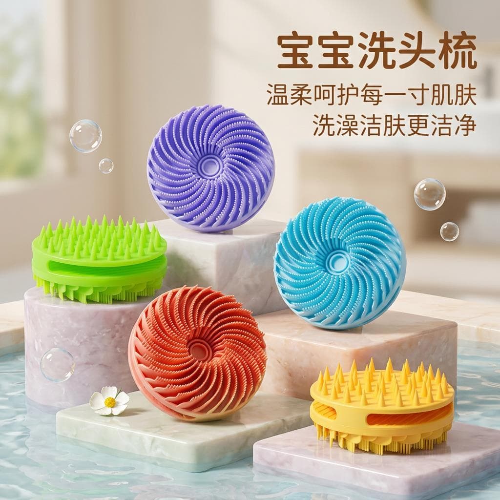 Escova de Shampoo para bebês, novo estilo, remoção de cabeça, escala de banho, massageador macio, escova especial para b