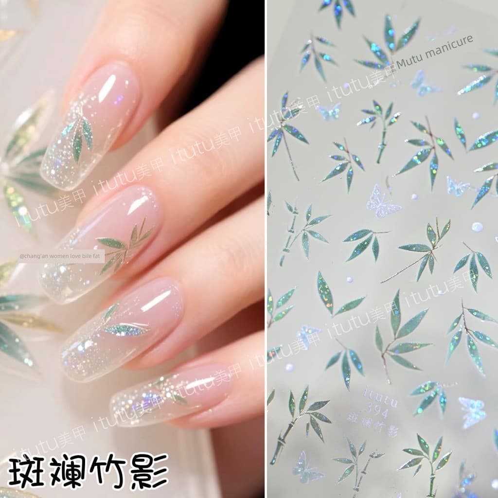 decoração de unha decoração de unha adesivo Novos adesivos de unhas de bambu de estilo chinês fresco e frio
