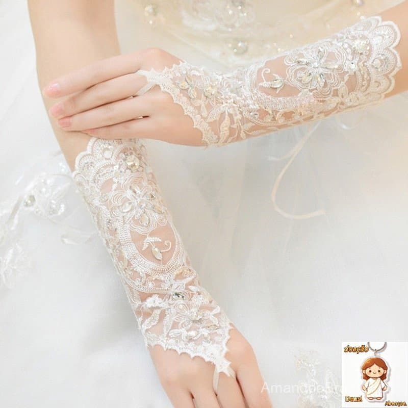 Vestido De Noiva Lady Renda Oca Luvas Com Miçanga Sem Dedos Luva Quente
