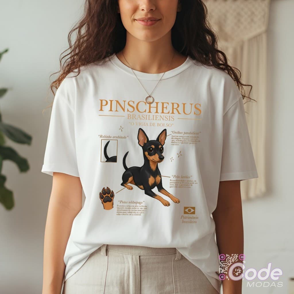 Camiseta 100% Algodão Cachorro Pinscher Preto Brasiliensis Camisa Dog