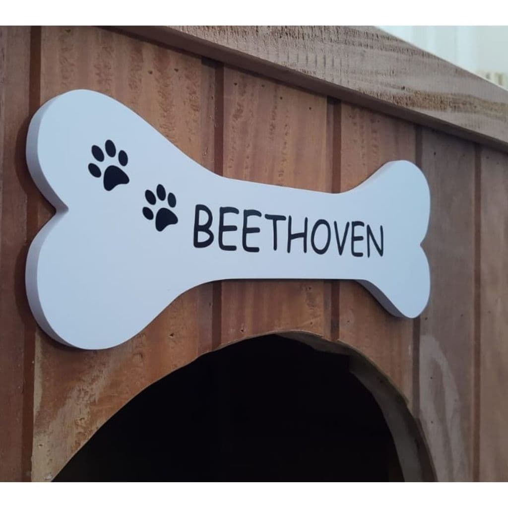 Plaquinha Decorativa Forma De Osso 30cm Personalizada Branca