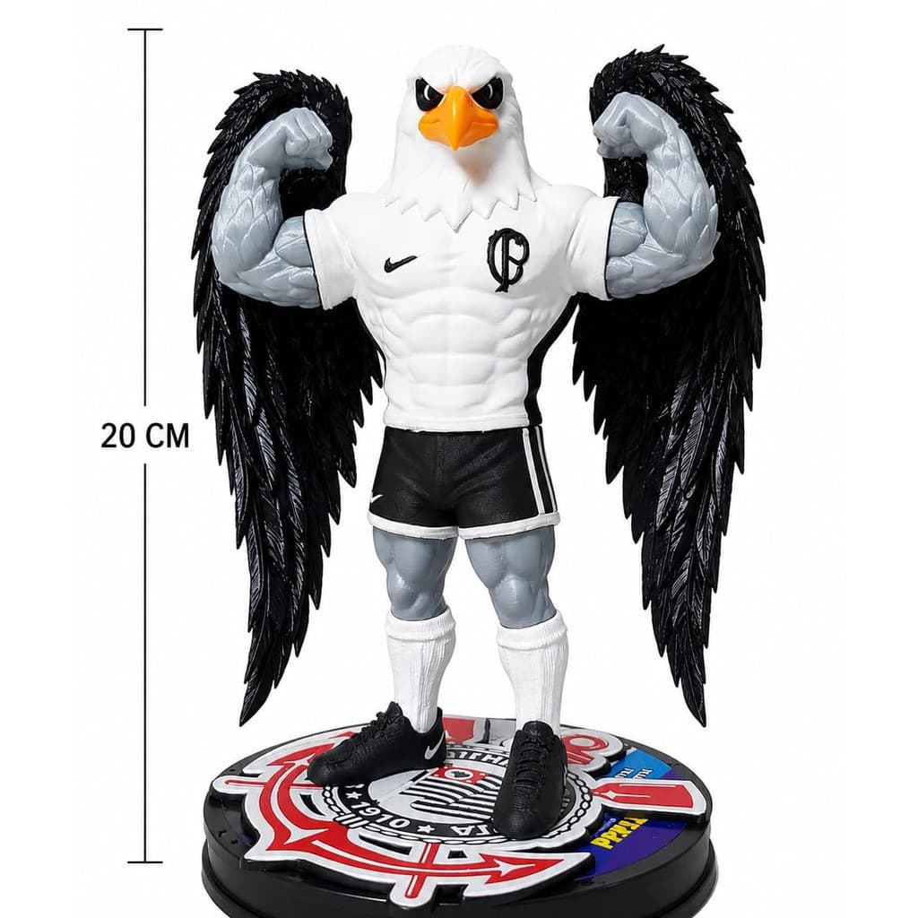 Mascote Gavião Corinthians Estátua Colecionável + Base Escudo - 20 CM - Impressão 3D Premium