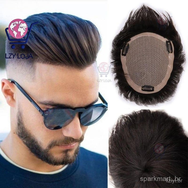 Peruca De Cabelo Humano KODSP , Invisível Com Prendedor Natural Masculina Curta Preta Careca