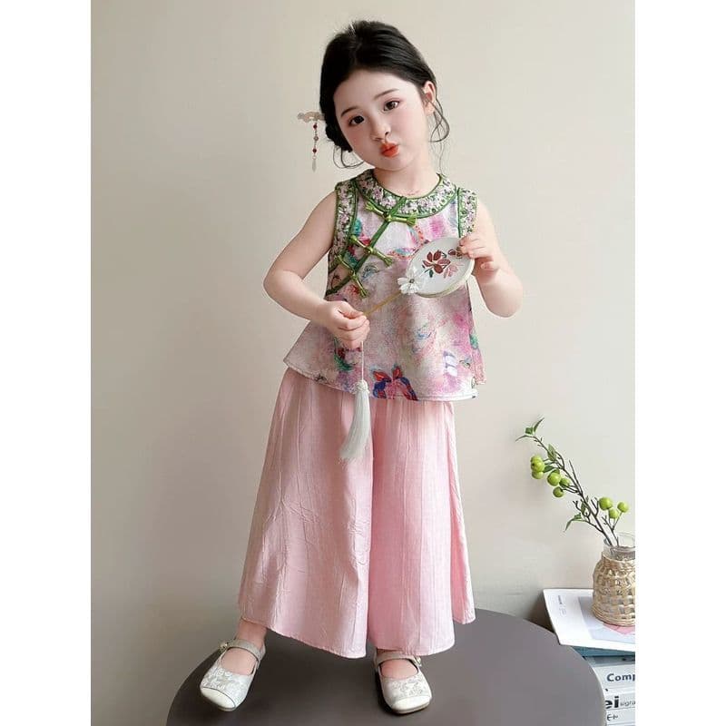 Meninas médias pequenas crianças roupas * verão crianças Retro clássico novo estilo chinês estilo antigo Hanfu terno